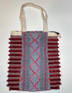 Handmade Chiang Mai Thai Pattern Tote Bag (Red)
